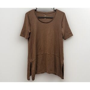 J.Jill Women‎ Short Sleeve Crew Neck Shirt Tunic Brown Size S 100% Pima Cotton
